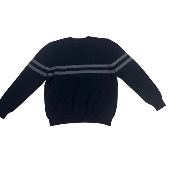 NWT Men L Tailored Industry Allen Edmond Varsity Stripe Sweater Navy Merino Wool - Picture 5 of 6
